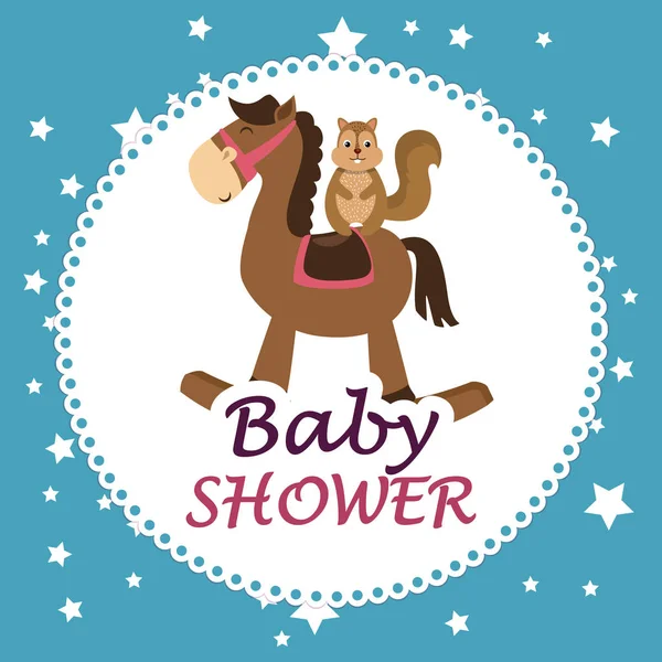 Baby shower card con simpatico scoiattolo in legno di cavallo — Vettoriale Stock