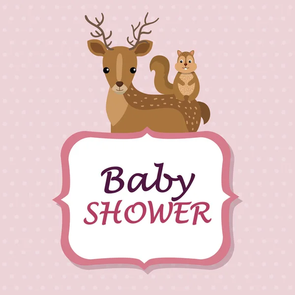 Baby shower card with cute reindeer and chipmunk — Stockvector