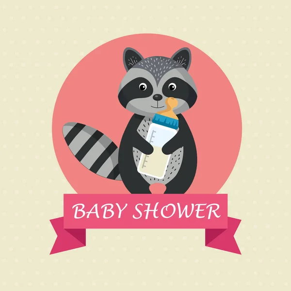 Carte de douche bébé avec raton laveur mignon — Image vectorielle