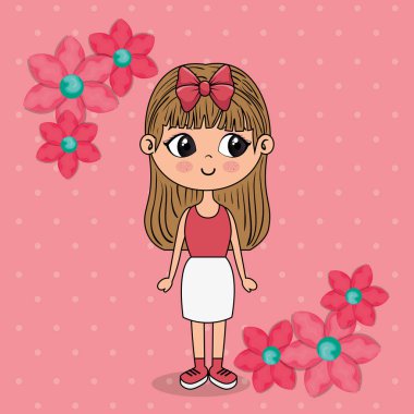 çerçeve çiçek kawaii karakteri ile güzel kız