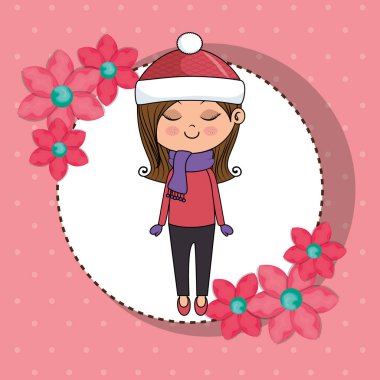 çerçeve çiçek kawaii karakteri ile güzel kız