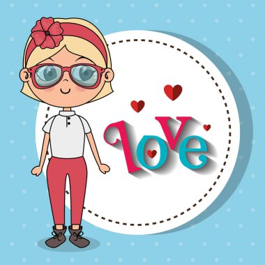 aşk çerçeve kawaii karakteri ile güzel kız