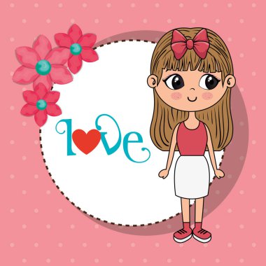 aşk çerçeve kawaii karakteri ile güzel kız