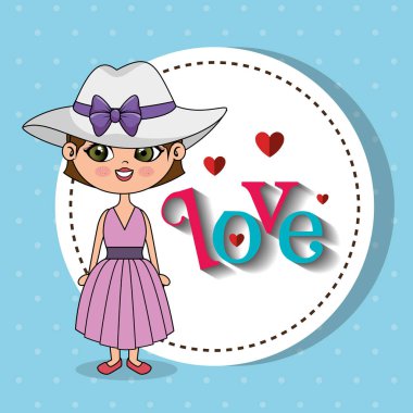 aşk çerçeve kawaii karakteri ile güzel kız