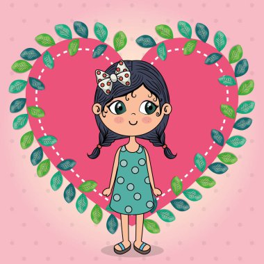 kalp çerçeve çiçek kawaii karakteri ile güzel kız