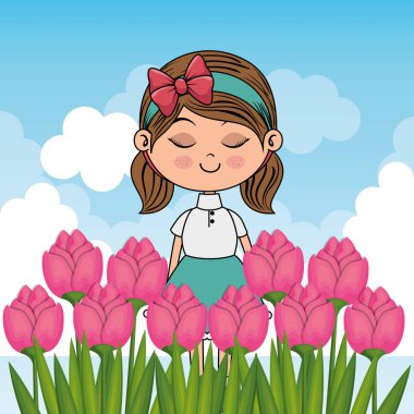 gül Bahçe kawaii karakter güzel kız