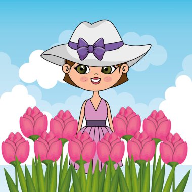 gül Bahçe kawaii karakter güzel kız