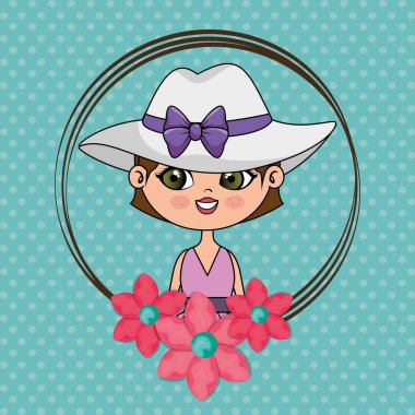 çerçeve çiçek kawaii karakteri ile güzel kız