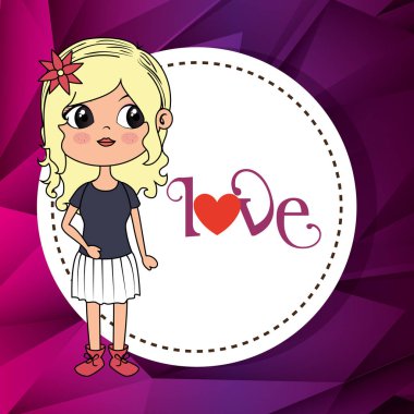 aşk çerçeve kawaii karakteri ile güzel kız