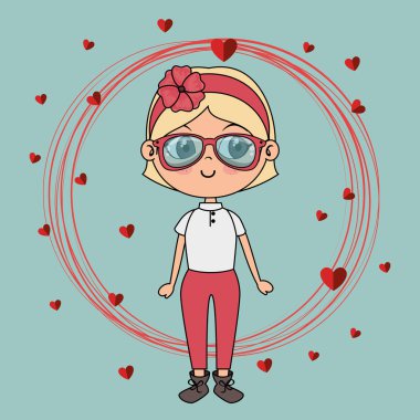 kawaii karakter yüzen kupa ile güzel kız