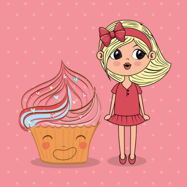 cupcake kawaii karakterlerle güzel kız