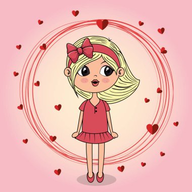 kawaii karakter yüzen kupa ile güzel kız