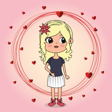 kawaii karakter yüzen kupa ile güzel kız