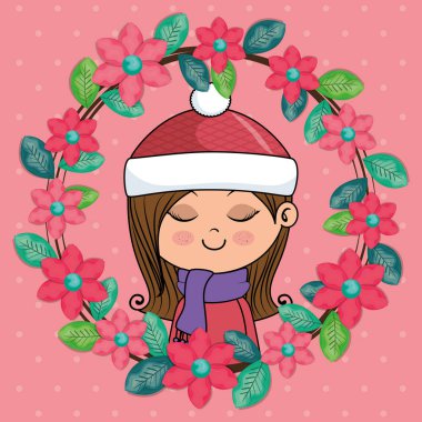 çerçeve çiçek kawaii karakteri ile güzel kız