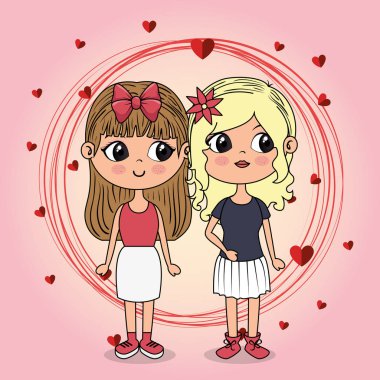 kawaii karakter yüzen kupa ile güzel kız