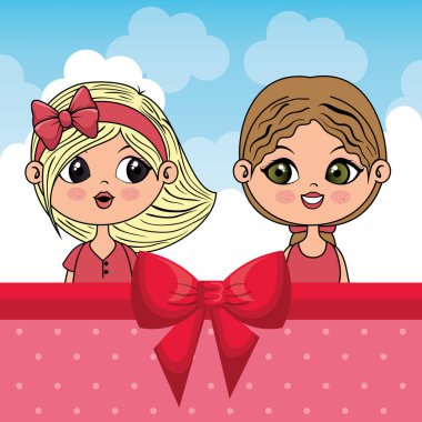 bulutlar ve bown şerit ile güzel kız