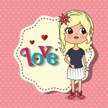 aşk çerçeve kawaii karakteri ile güzel kız