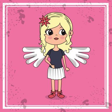 kanatları kawaii karakteri ile güzel kız