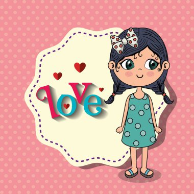 aşk çerçeve kawaii karakteri ile güzel kız