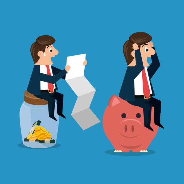 Персонажи бизнесменов с иконами экономики
