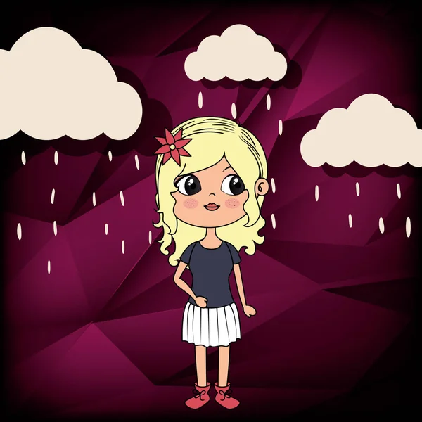 Yağmur kawaii karakter güzel kız — Stok Vektör