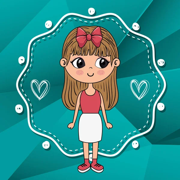 Hermosa chica con corazones y encaje kawaii carácter — Vector de stock