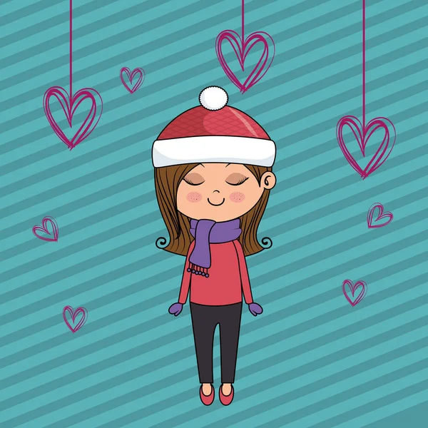 kawaii karakter asılı kalpleri ile güzel kız