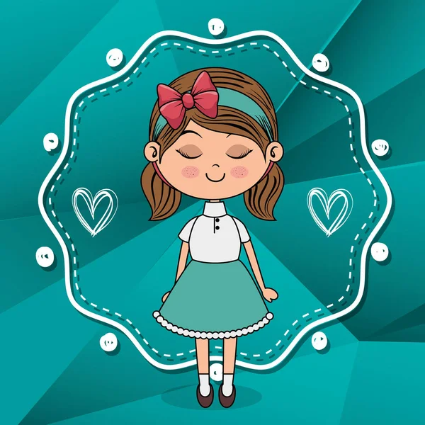 Hermosa chica con corazones y encaje kawaii carácter — Vector de stock