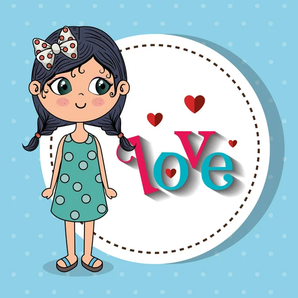 Bella ragazza con amore cornice kawaii personaggio — Vettoriale Stock