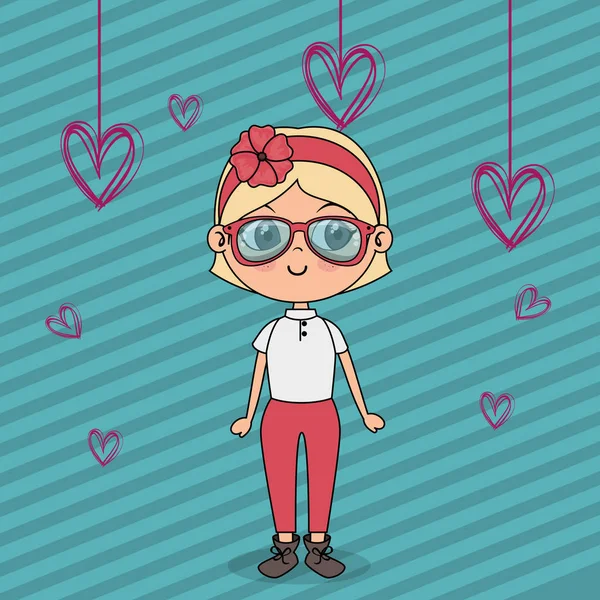 kawaii karakter asılı kalpleri ile güzel kız