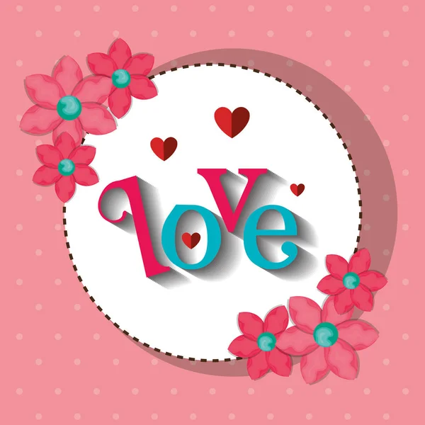 Αγάπη κυκλική δαντέλα με λουλούδια και καρδιές — Διανυσματικό Αρχείο