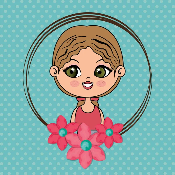 çerçeve çiçek kawaii karakteri ile güzel kız