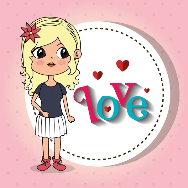 aşk çerçeve kawaii karakteri ile güzel kız