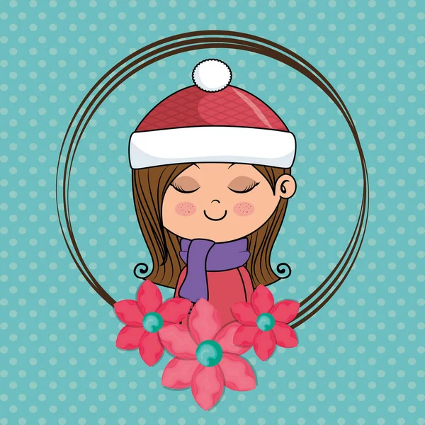 Mooi meisje met bloemen frame kawaii karakter — Stockvector