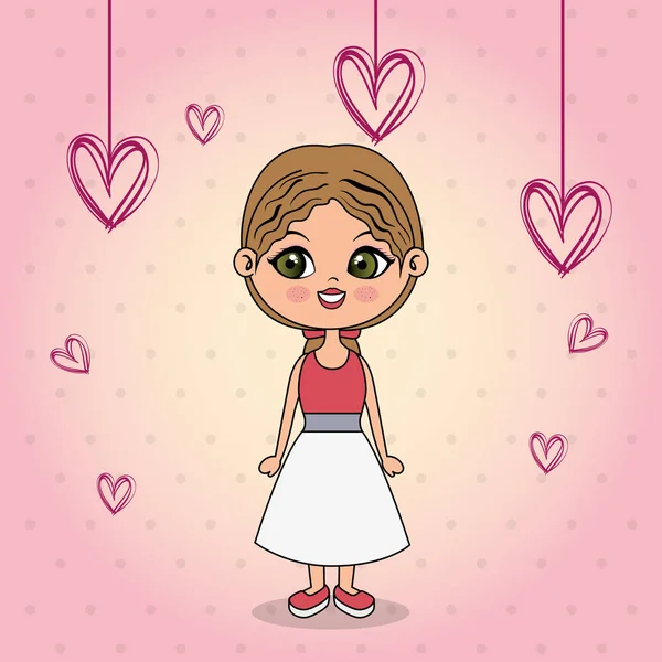 kawaii karakter asılı kalpleri ile güzel kız