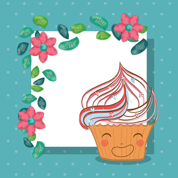 Niedliche Cupcake mit Blumen kawaii Charakter — Stockvektor