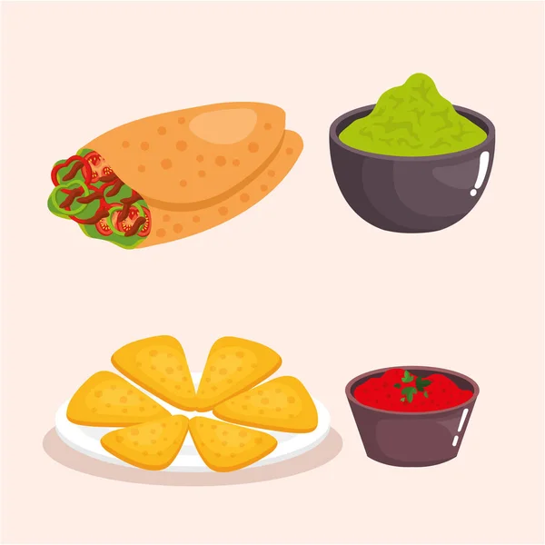 Вкусные мексиканские пищевые иконы — стоковый вектор