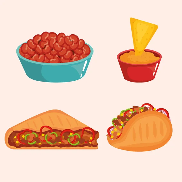 Deliciosos iconos de la comida mexicana — Vector de stock