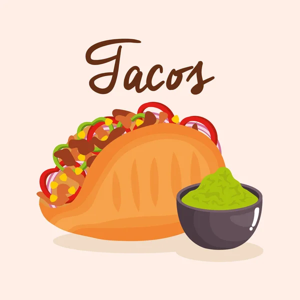 Ízletes taco mexikói szósz — Stock Vector