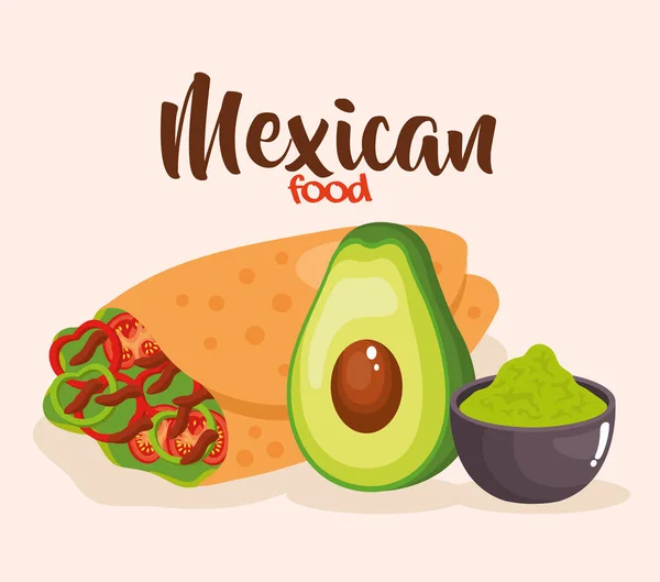 Délicieuse icône mexicaine burrito — Image vectorielle