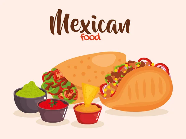 Ikon makanan Meksiko yang lezat - Stok Vektor