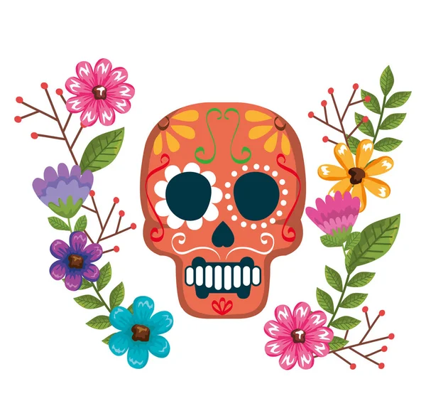 Día de la máscara muerta con decoración floral — Archivo Imágenes Vectoriales