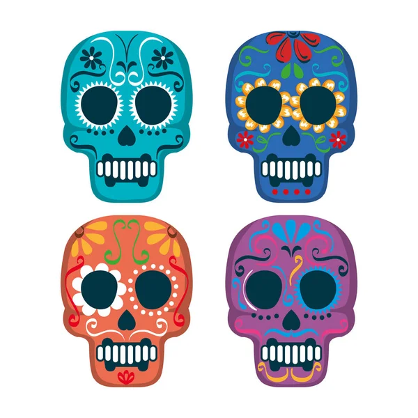 Cultura mexicana set máscara de cráneo — Vector de stock