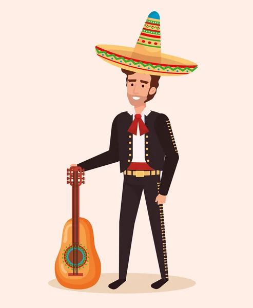 Mariachi mexicano con carácter de guitarra — Vector de stock