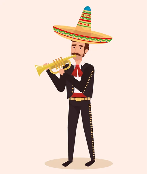 Mariachi Mexicain Avec Illustration Vectorielle Caractère Trompette — Image vectorielle