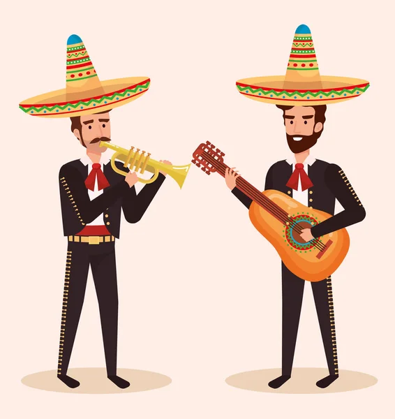 Groupe mariachis mexicains avec instruments — Image vectorielle