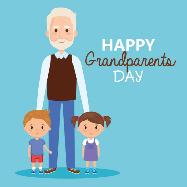 Grandparents day card with grandpa and geandchildren — Stock Vector