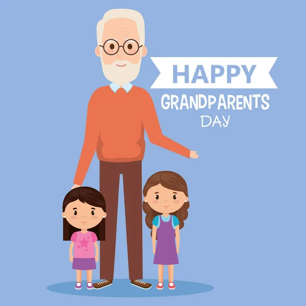 Grandparents day card with grandpa and geandchildren — Stock Vector