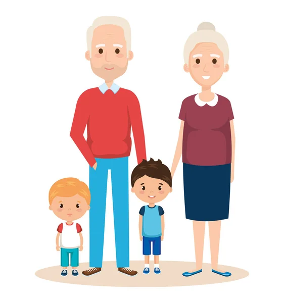 Cute Grandparents Couple Grandchildren Vector Illustration — Stock Vector
