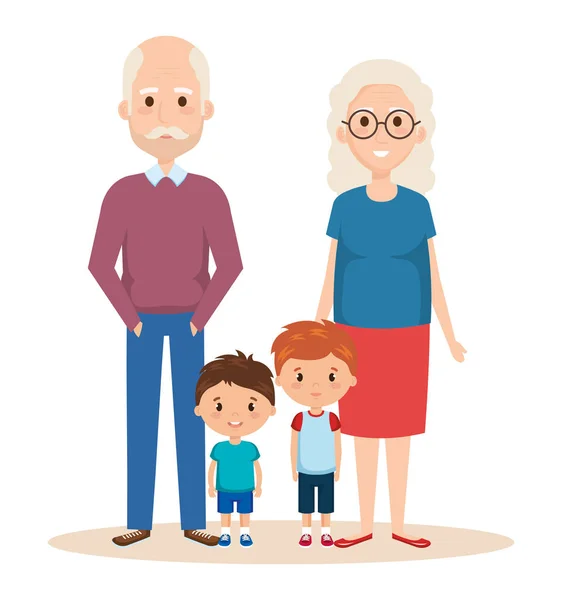 Bonito avós casal com netos —  Vetores de Stock
